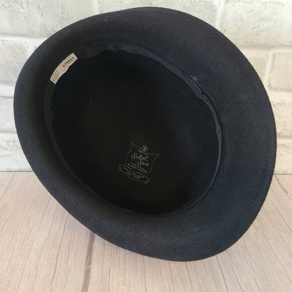Vintage Henry Pollak Wool Hat New York Melange Feathers Soleil Soie Black main image 6